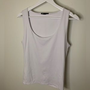 Zara white scoop neck stretch tank | Large